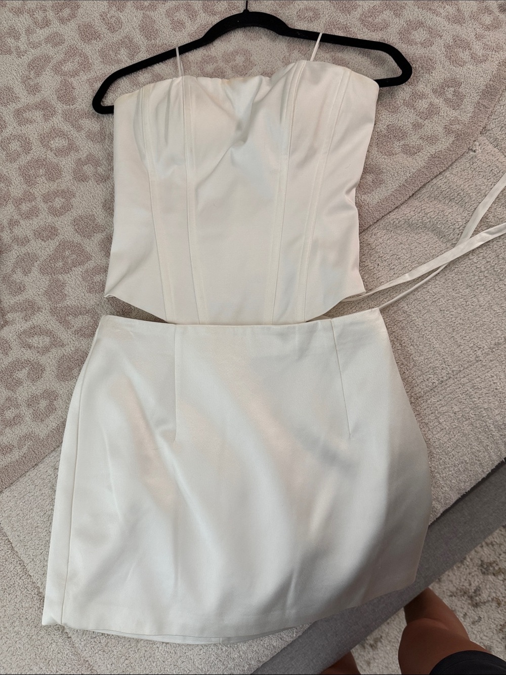 Anthropologie White Two-Piece Strapless Bustier and Mini Skirt Set